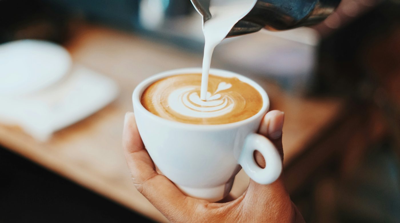 A freshly poured latte at Alive Café